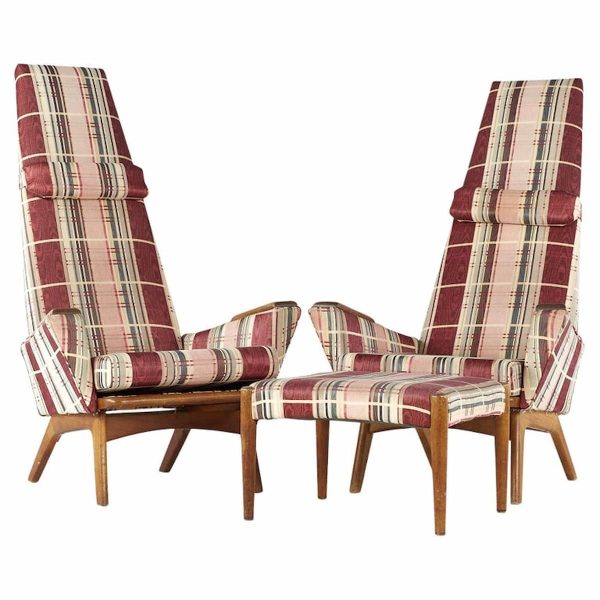 adrian pearsall for craft associates mid century slim jim highback lounge chair - pair