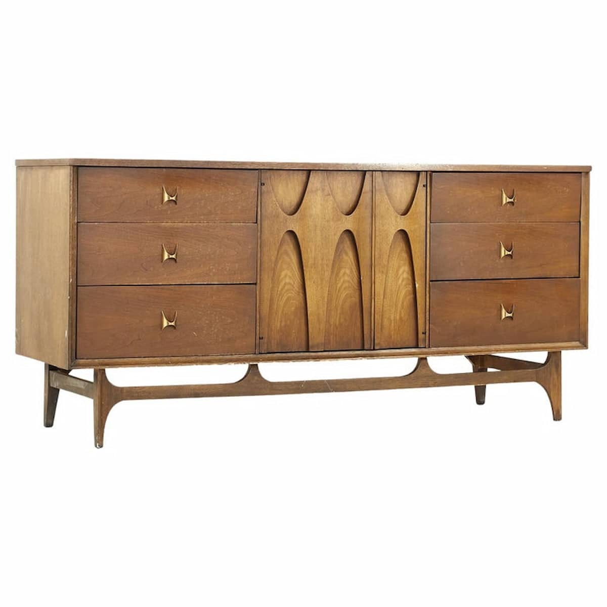 Broyhill Brasilia Mid Century Walnut 9-drawer Lowboy Dresser