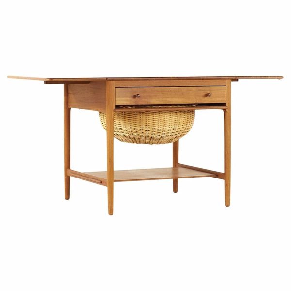 hans wegner for andreas tuck mid century at-33 teak and oak sewing table