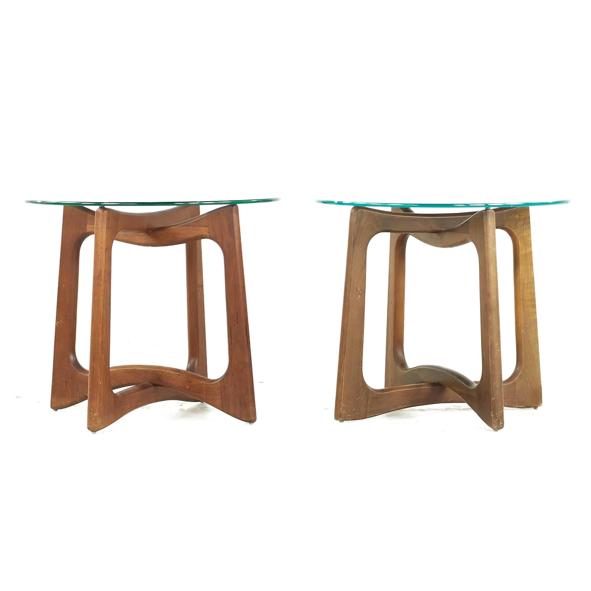 Adrian Pearsall Mid Century Walnut and Glass Side Tables - Pair
