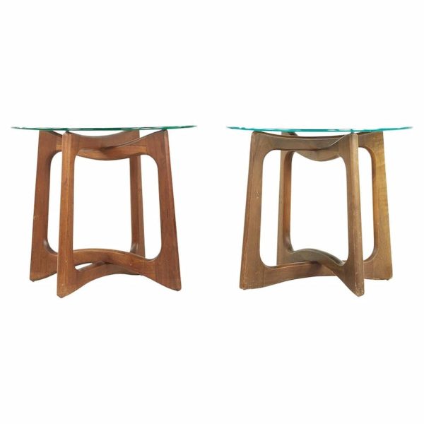adrian pearsall mid century walnut and glass side tables - pair