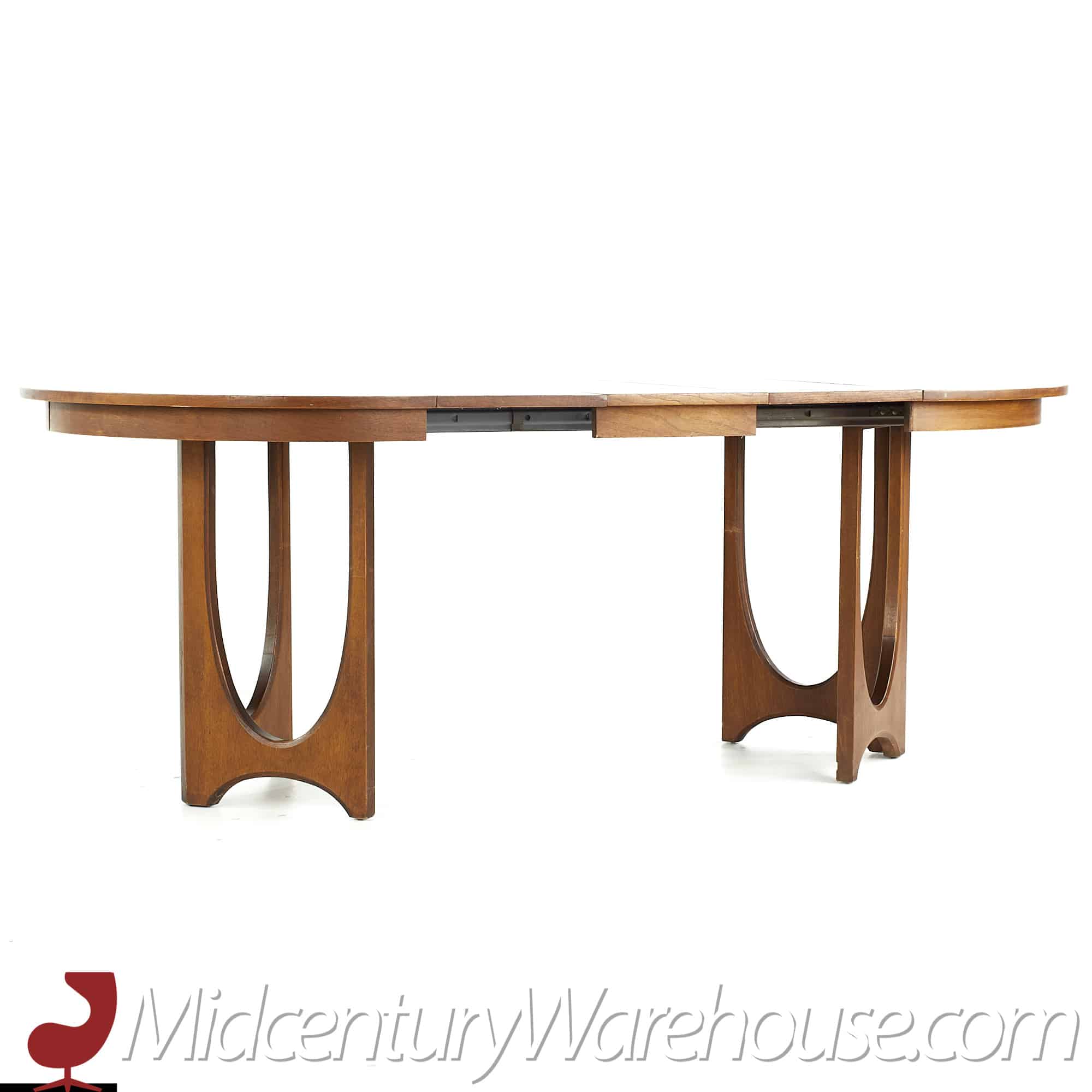 broyhill brasilia mid century walnut pedestal table with 3 leaves