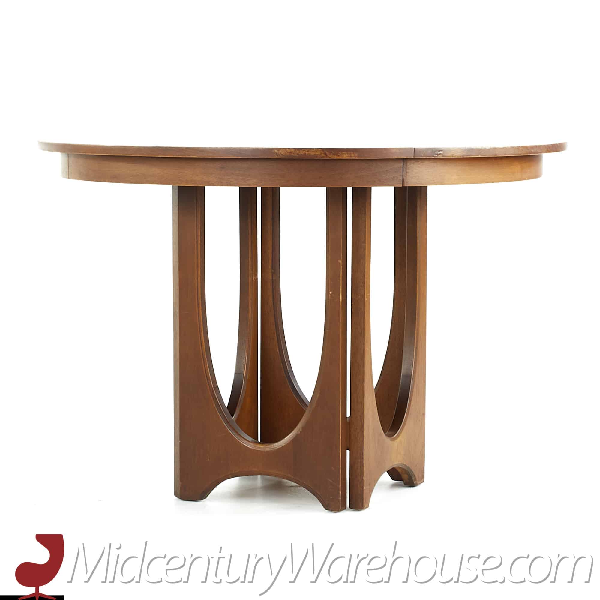 broyhill brasilia mid century walnut pedestal table with 3 leaves