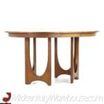 broyhill brasilia mid century walnut pedestal table with 3 leaves