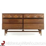 Broyhill Brasilia Mid Century Walnut 6 Drawer Lowboy Dresser