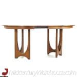 broyhill brasilia mid century walnut pedestal table with 3 leaves