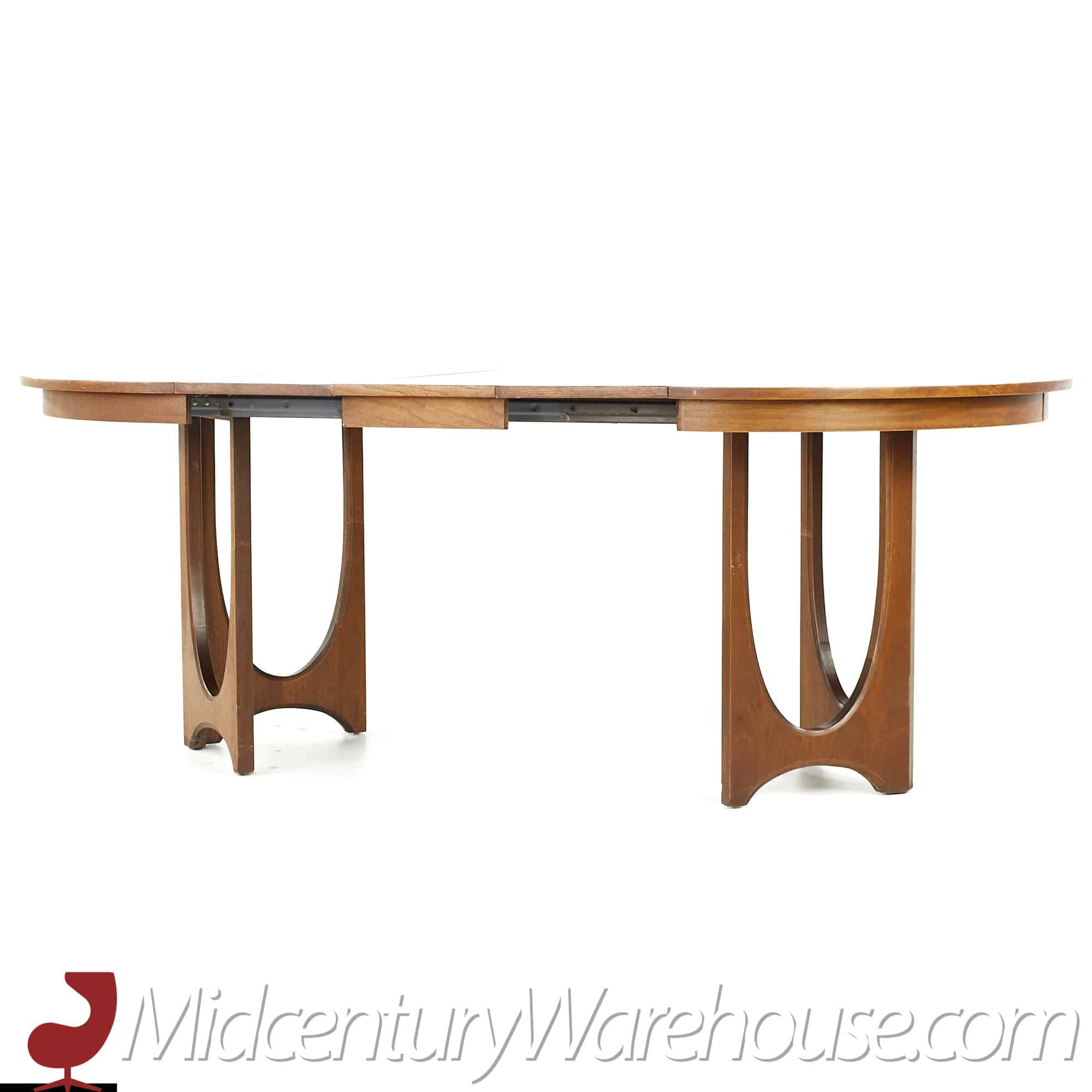 broyhill brasilia mid century walnut pedestal table with 3 leaves