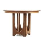 broyhill brasilia mid century walnut pedestal table with 3 leaves