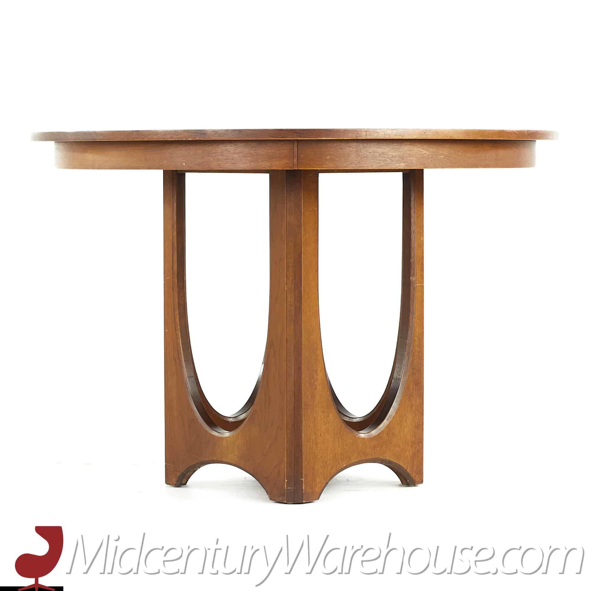broyhill brasilia mid century walnut pedestal table with 3 leaves