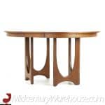 broyhill brasilia mid century walnut pedestal table with 3 leaves