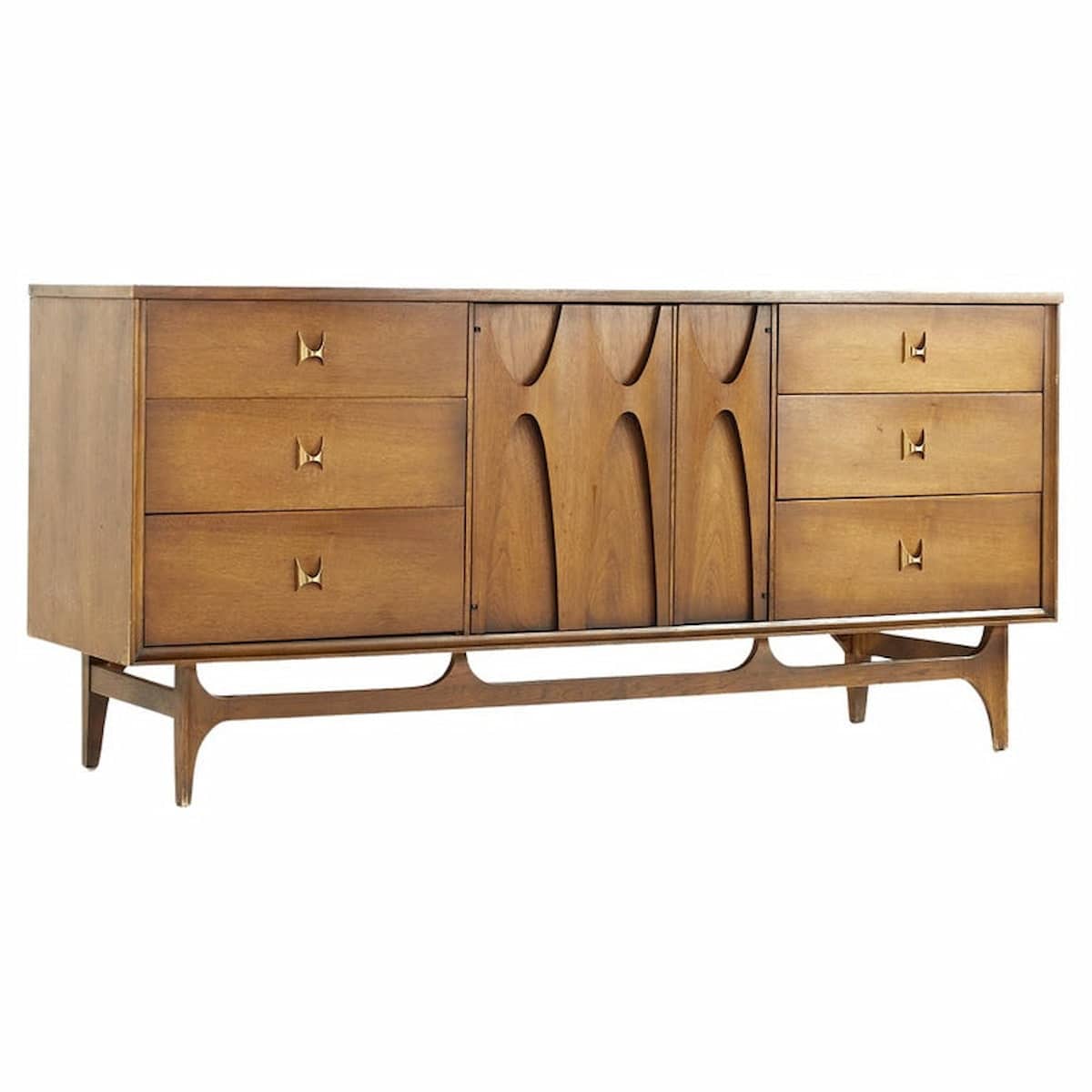 Broyhill Brasilia Mid Century Walnut and Brass 9-drawer Lowboy Dresser