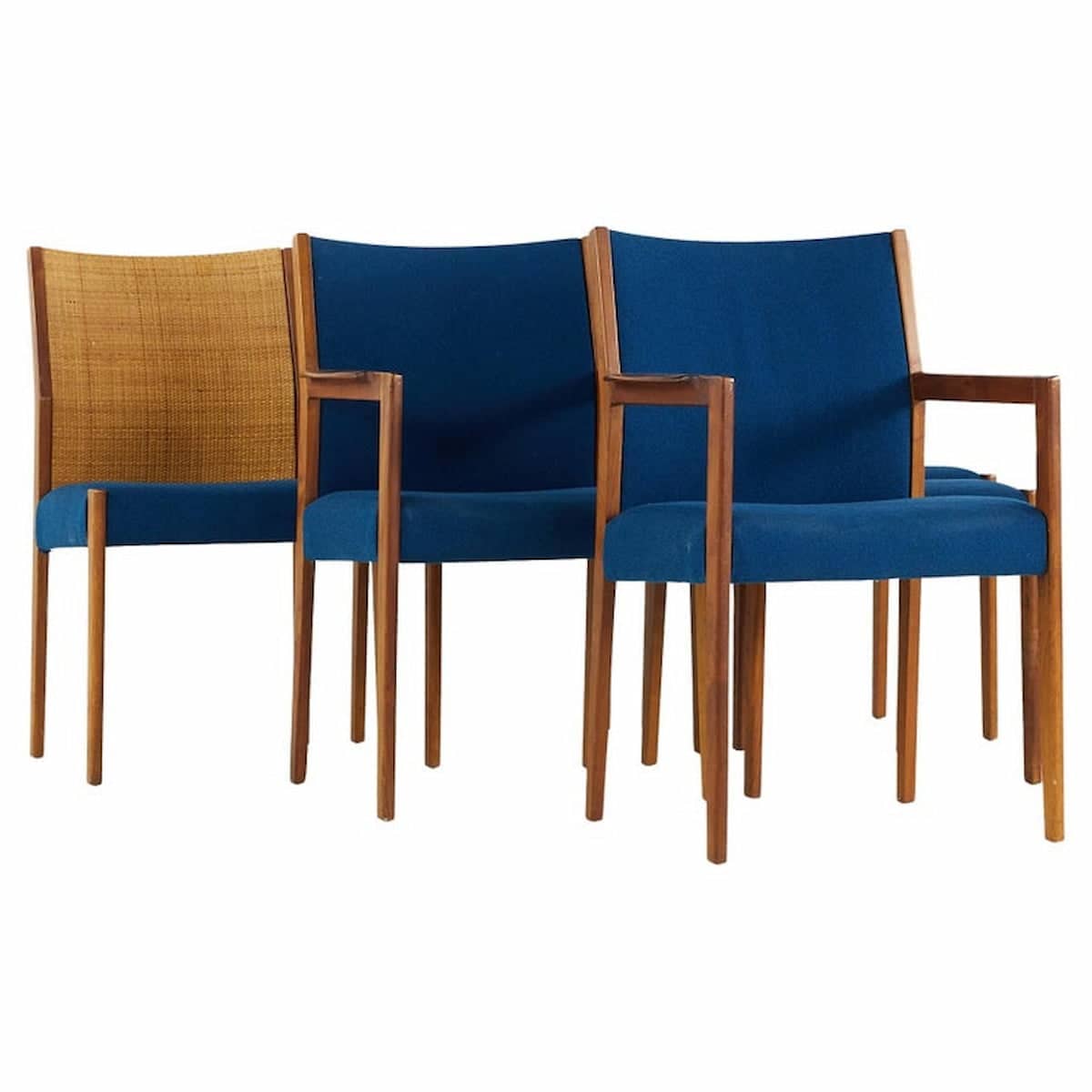 Jens Risom Mid Century Cane and Walnut Dining Chairs - Set of 6