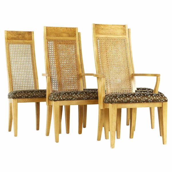 lane mid century burlwood and cane dining chairs - set of 6