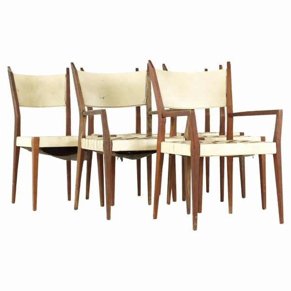 paul mccobb mid century woven leather and mahogany dining chairs - set of 6