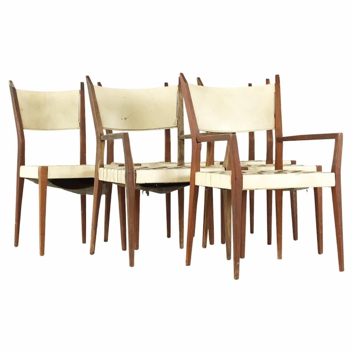 Paul Mccobb Mid Century Woven Leather and Mahogany Dining Chairs - Set of 6