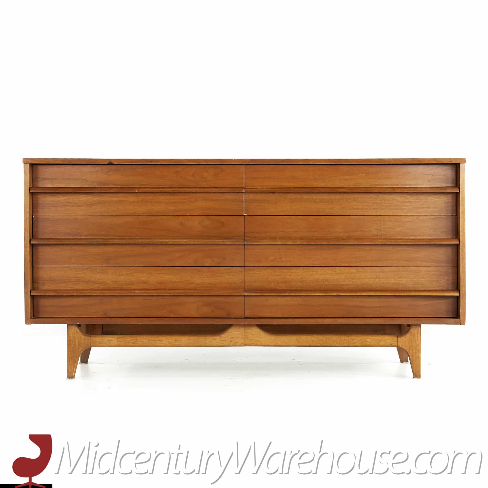 Young Manufacturing Mid Century Curved Front Walnut 6-drawer Dresser