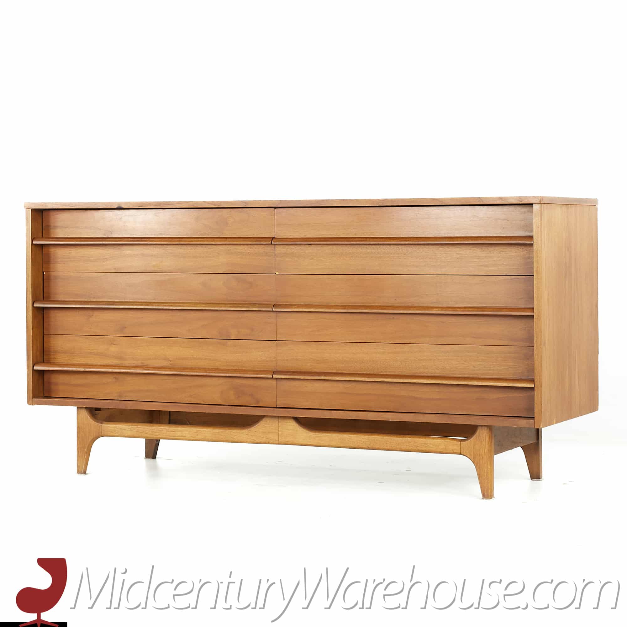 Young Manufacturing Mid Century Curved Front Walnut 6-drawer Dresser