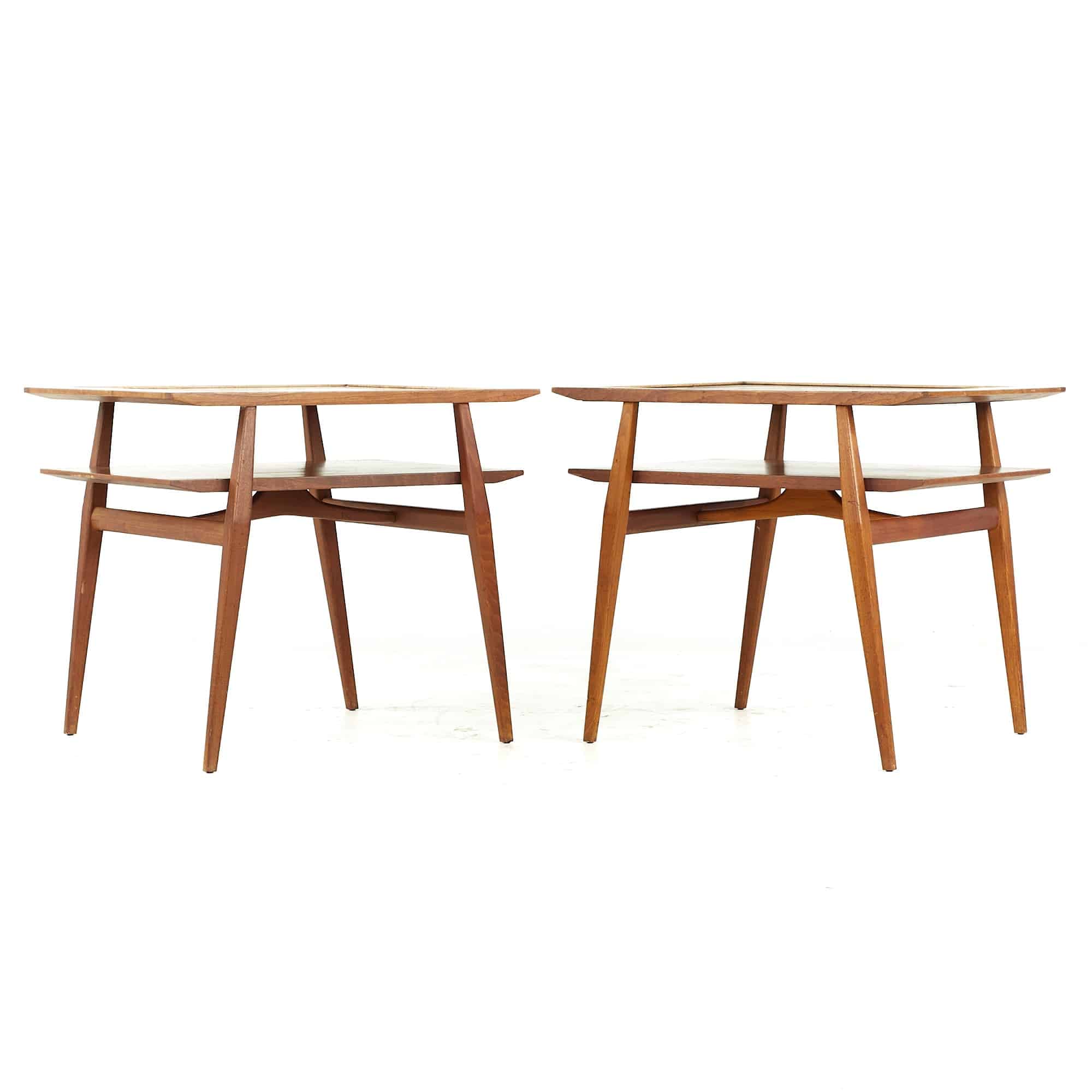 Bertha Schaefer for Singer & Sons American Mid-century Two-tier Walnut and Laminate Side End Tables - Pair