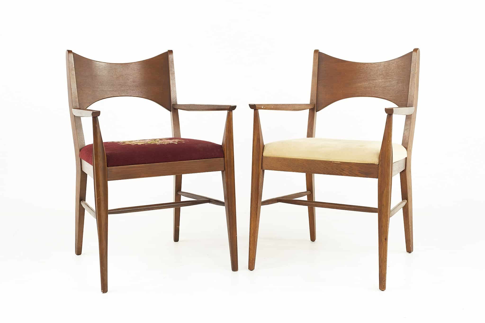 Broyhill Saga Mid Century Walnut Captain Dining Chairs - Pair