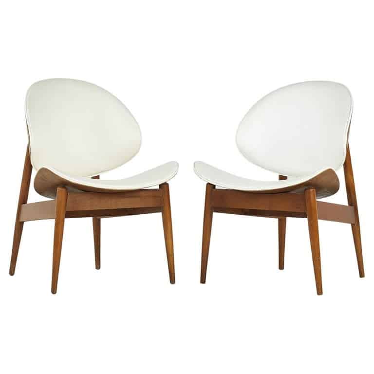 Seymour James Weiner for Kodawood Mid Century Clam Shell Chairs - Pair