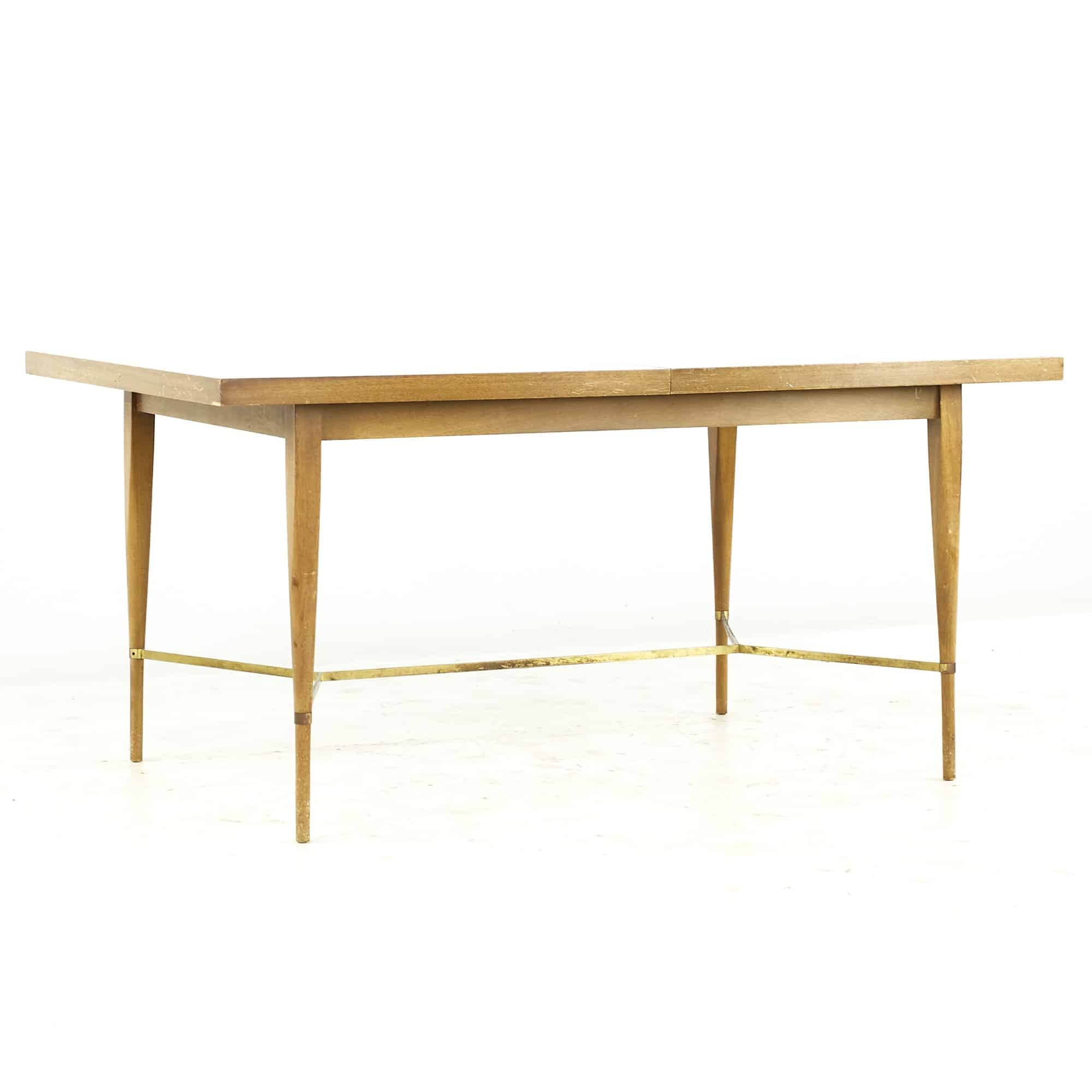 Paul Mccobb for Calvin Mid Century Brass and Mahogany Dining Table with Leaves