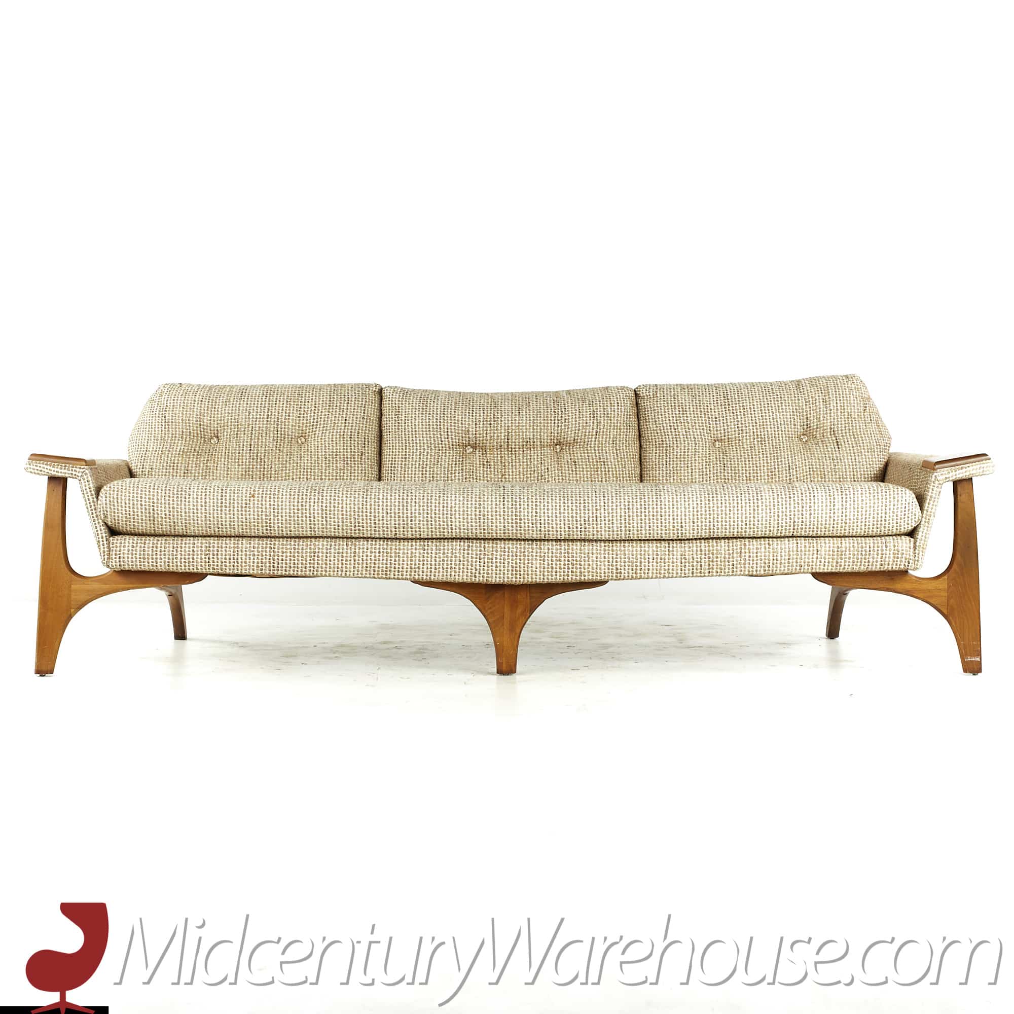 Adrian Pearsall Style Mid Century Walnut Gondola Sofa