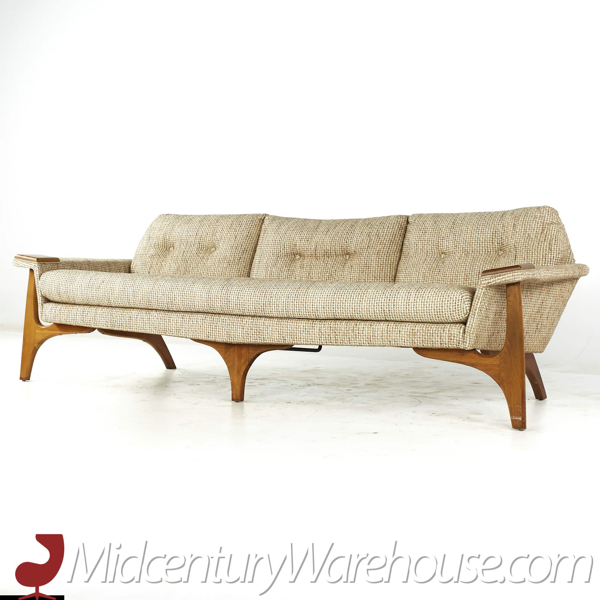 Adrian Pearsall Style Mid Century Walnut Gondola Sofa