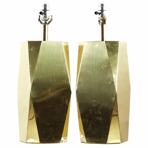 charles hollis jones style mid century brass and lucite table lamps - pair