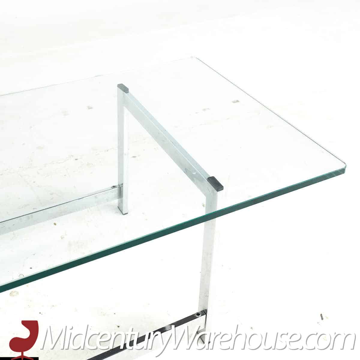 Milo Baughman Style Mid Century Chrome and Glass Coffee Table