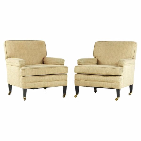 dunbar walnut mid century lounge chairs - pair
