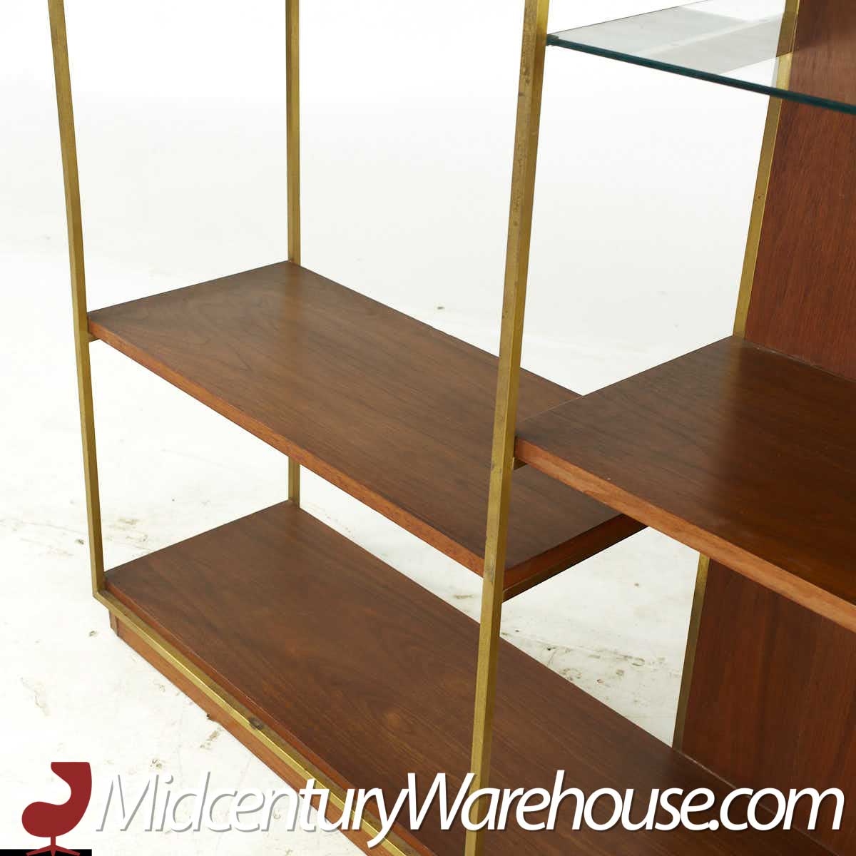 Harvey Probber Mid Century Walnut and Brass Etagere Shelf, Mid Century  Modern Furniture