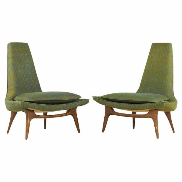 karpen of california mid century slipper chair - pair
