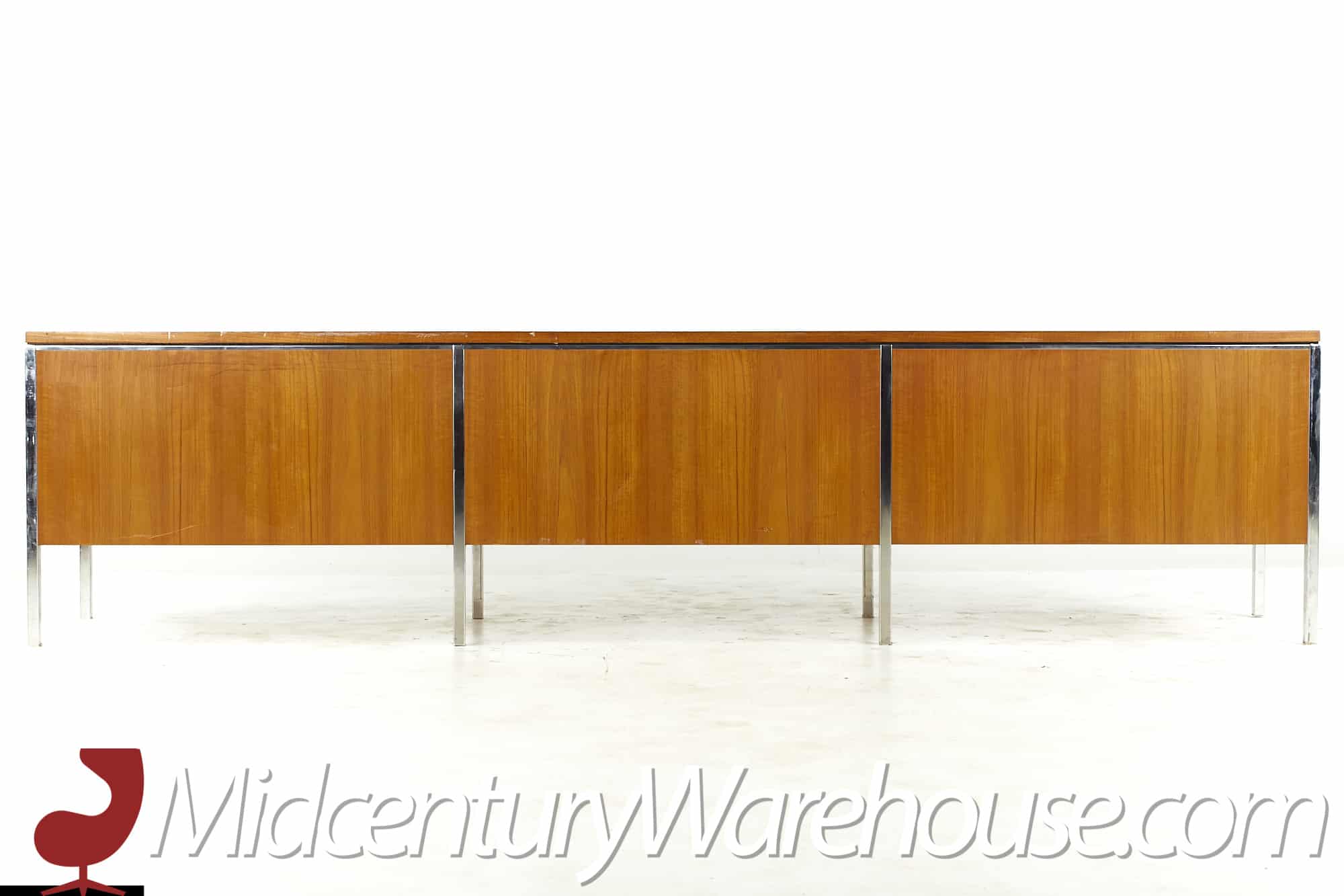 Knoll Style Mid Century Walnut and Chrome Credenza