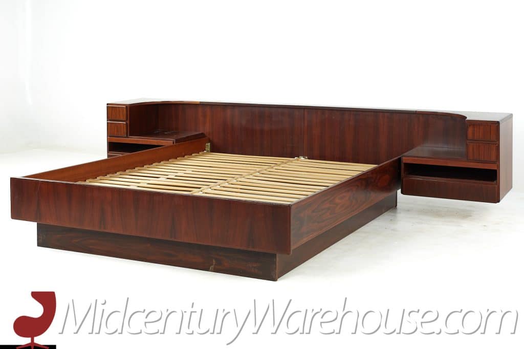 Komfort Mid Century Danish Queen Rosewood Platform Bed with Nightstands ...