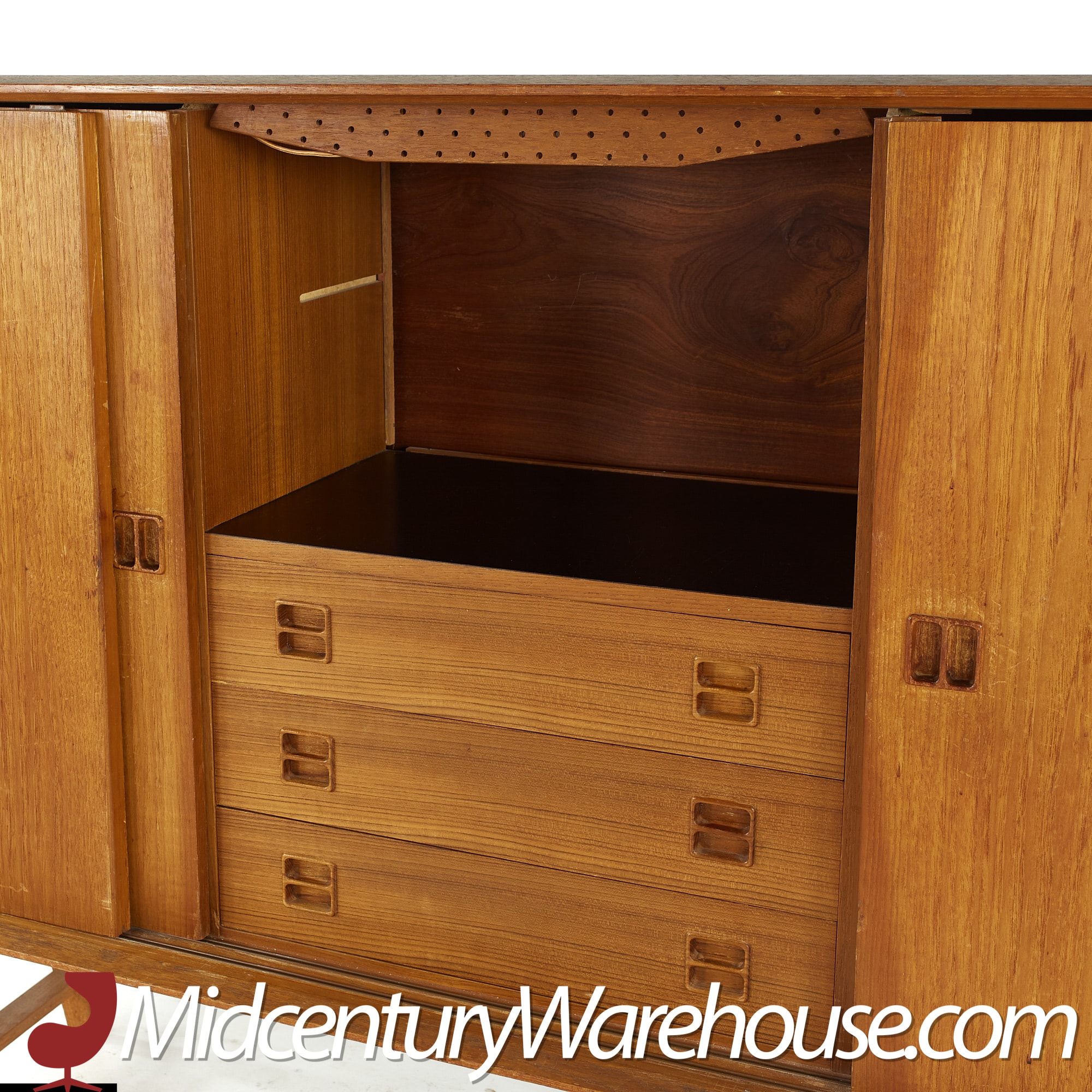 Knoll Style Mid Century Walnut and Chrome Credenza