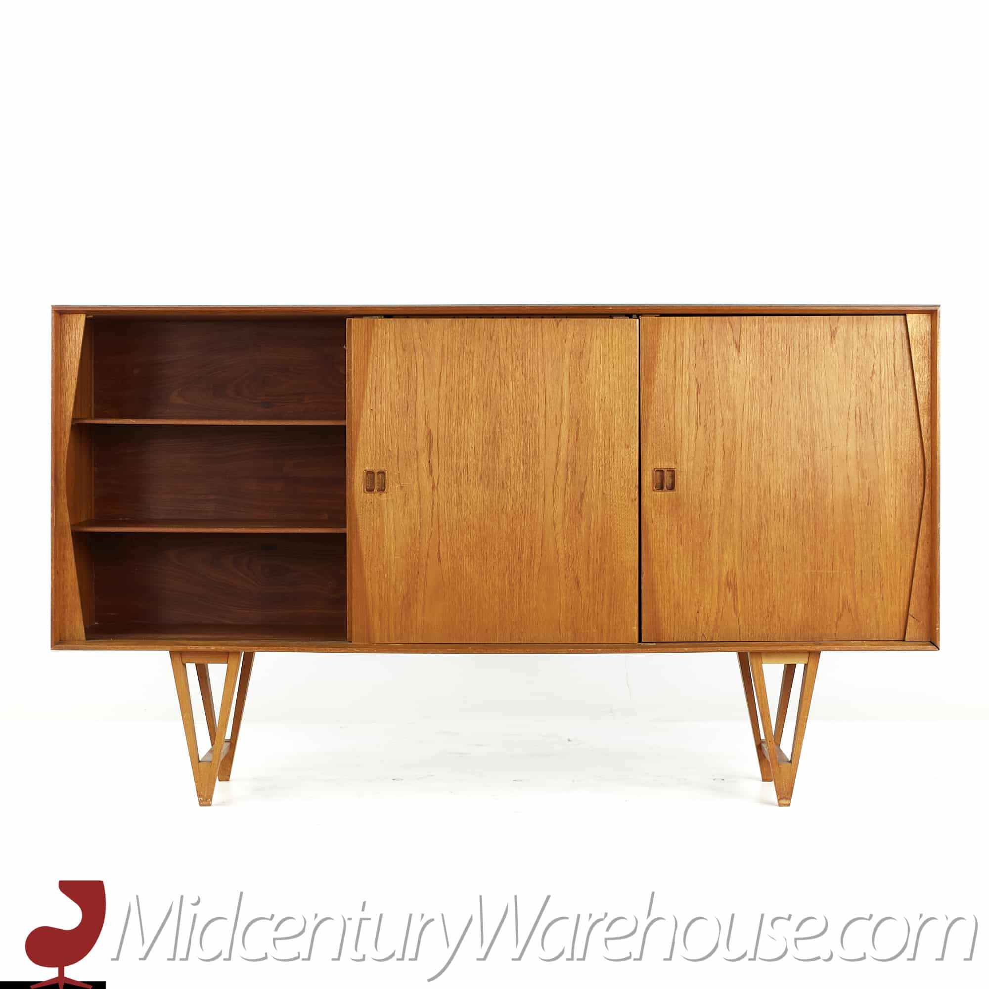 Knoll Style Mid Century Walnut and Chrome Credenza