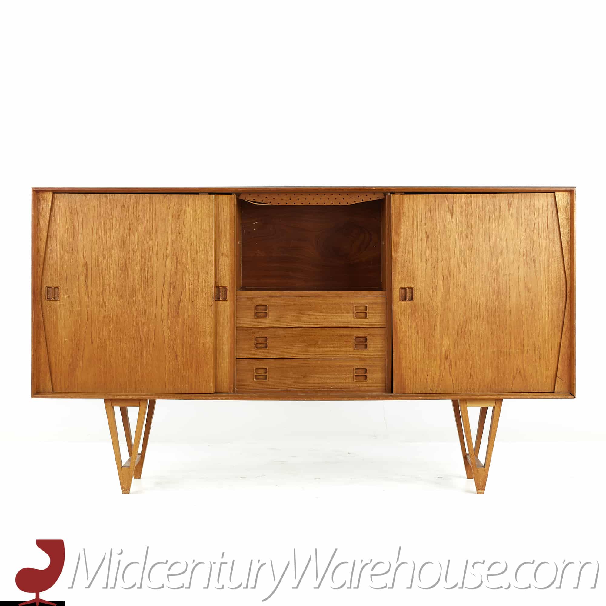 Knoll Style Mid Century Walnut and Chrome Credenza