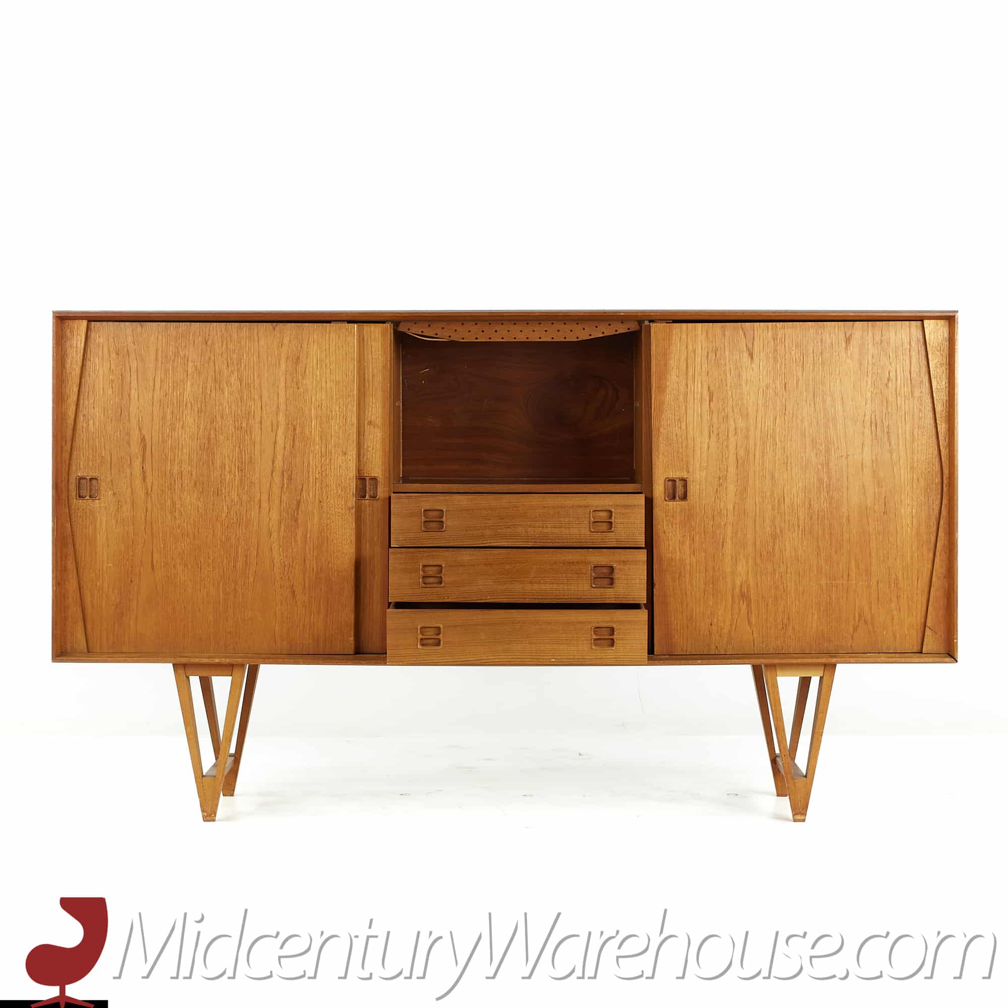 Knoll Style Mid Century Walnut and Chrome Credenza