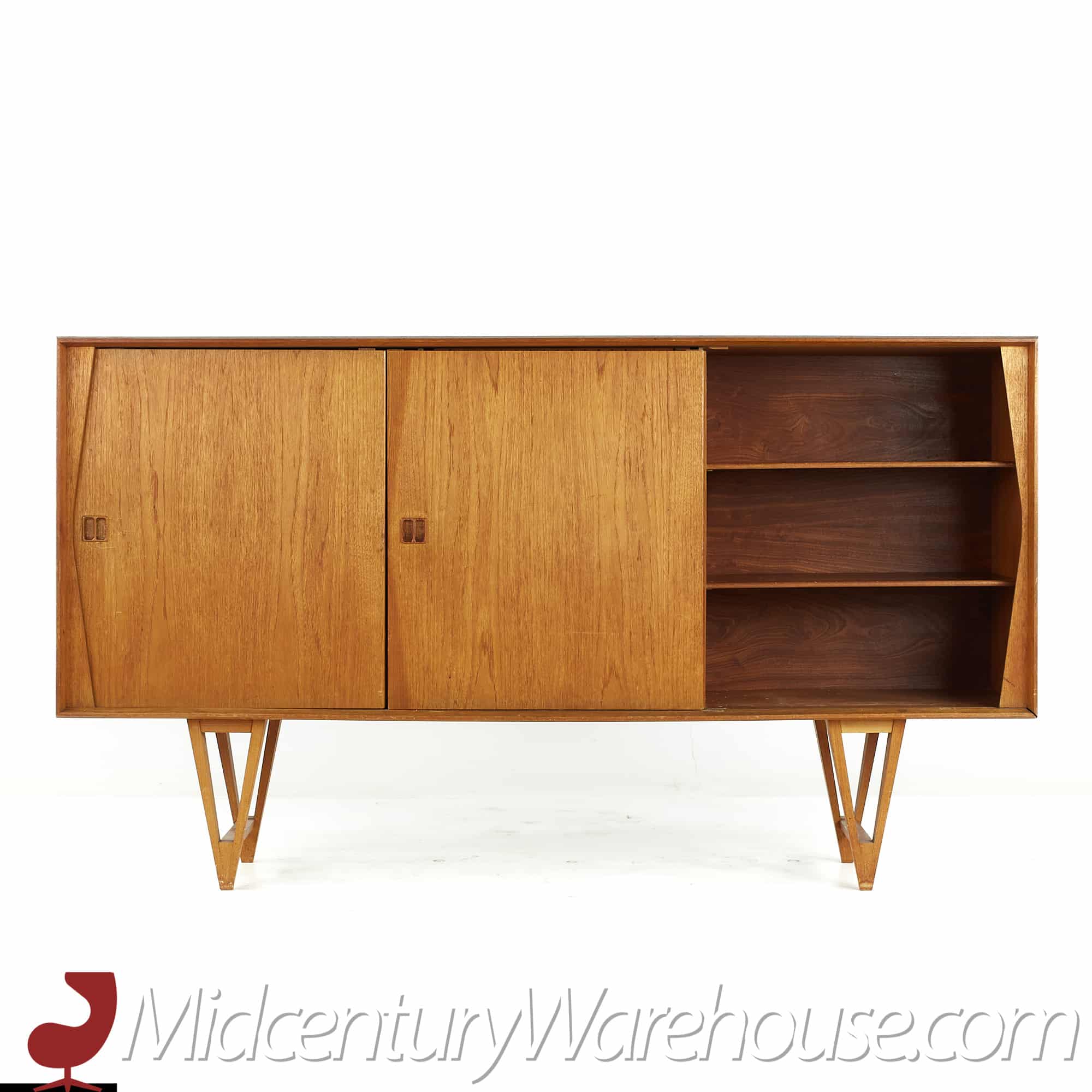 Knoll Style Mid Century Walnut and Chrome Credenza