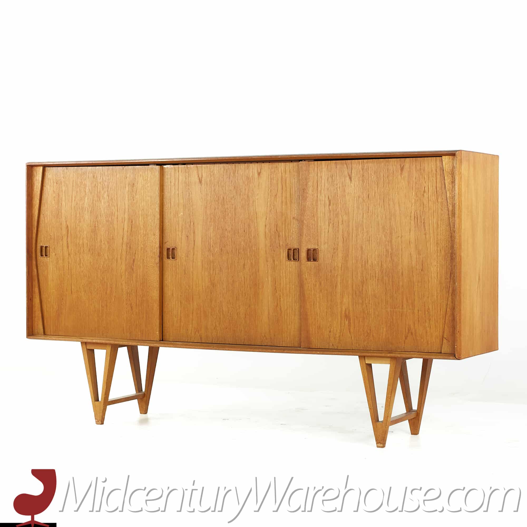 Knoll Style Mid Century Walnut and Chrome Credenza