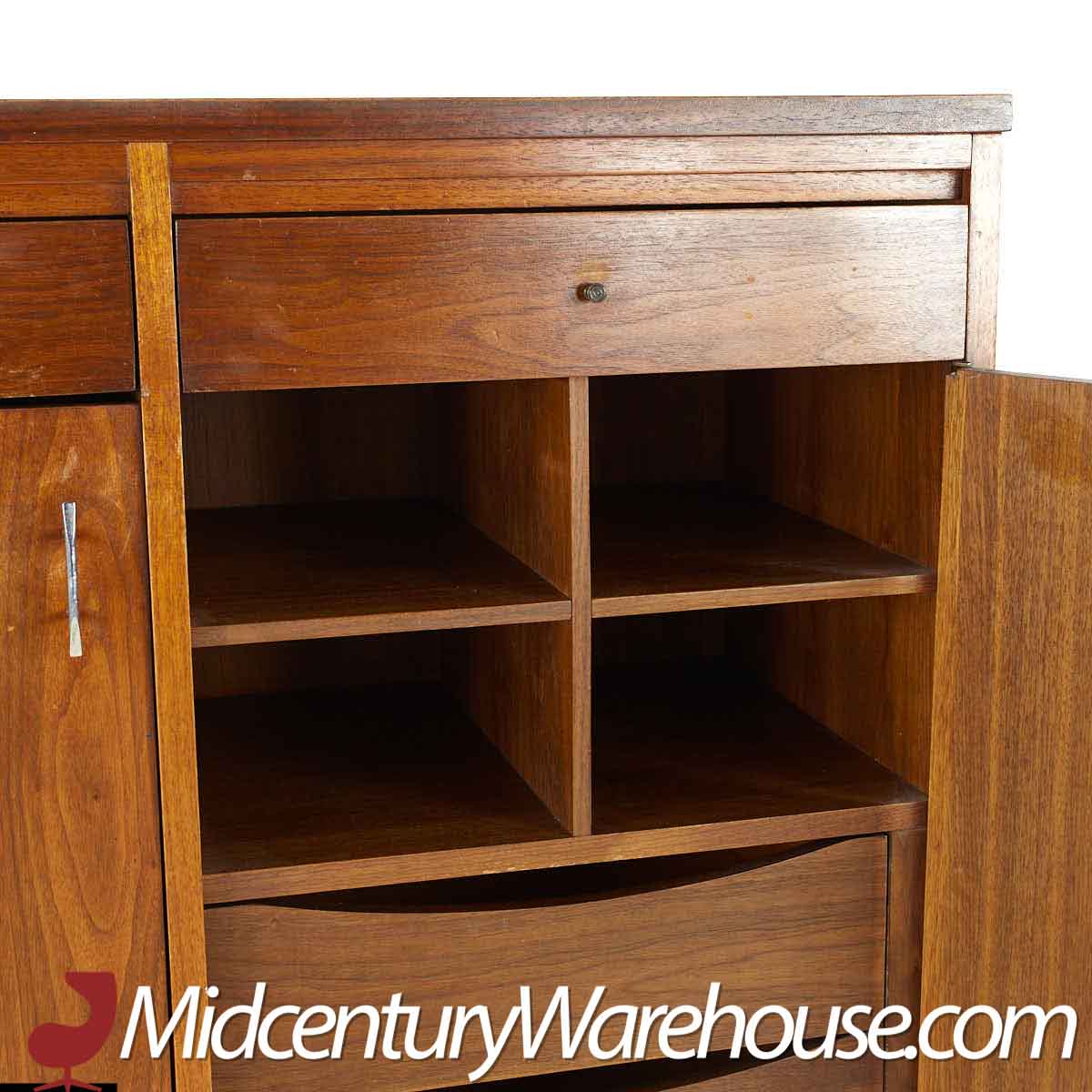 Lane Delineator Mid Century Walnut and Rosewood Highboy Dresser