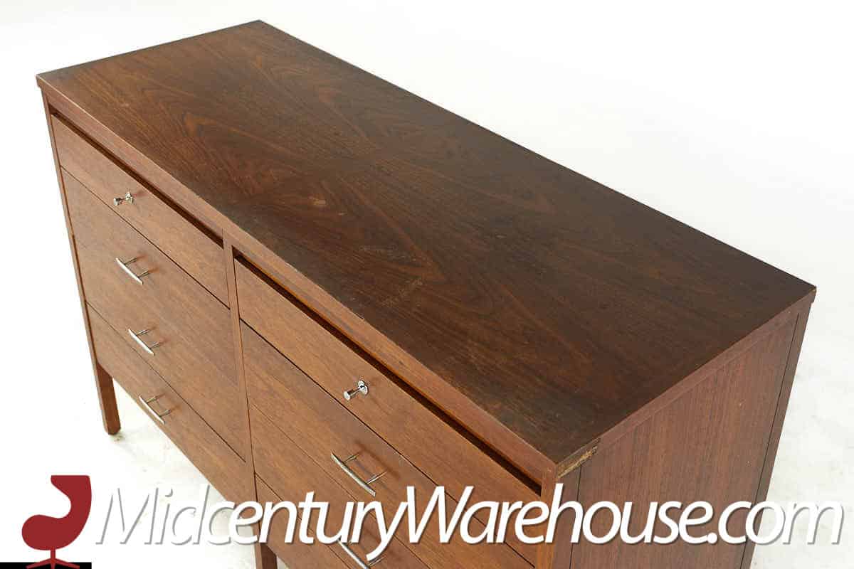 Lane Delineator Mid Century Walnut and Rosewood Lowboy Dresser