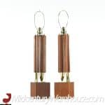 Laurel Mid Century Brass and Walnut Table Lamps - Pair