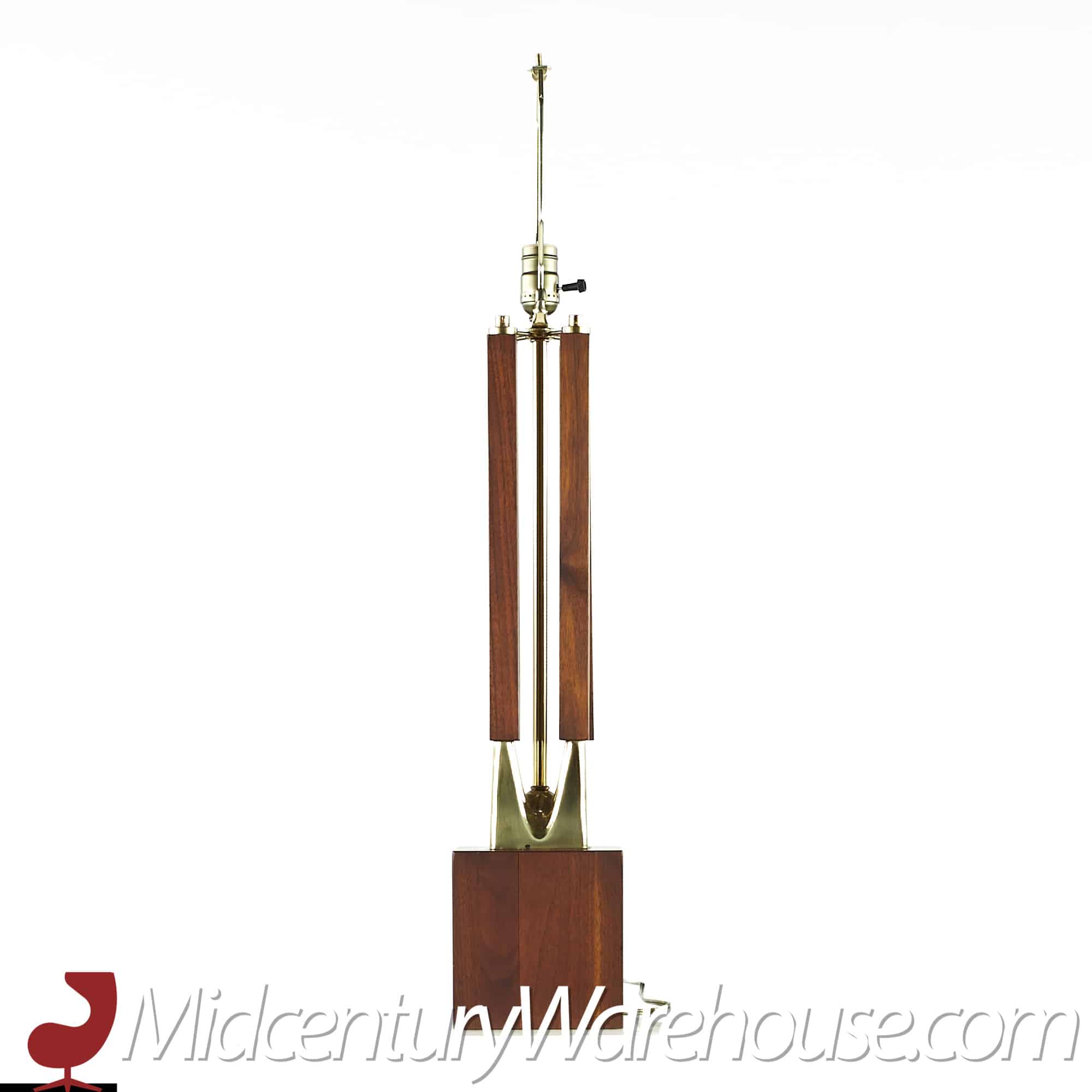 Laurel Mid Century Brass and Walnut Table Lamps - Pair
