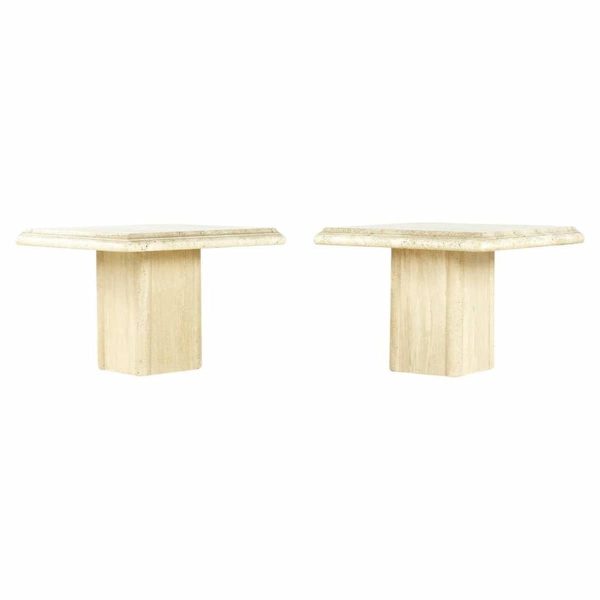 mid century travertine side tables - pair