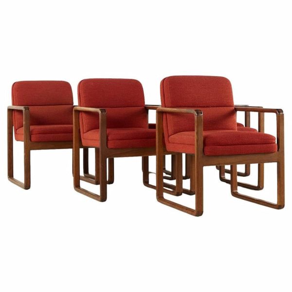milo baughman style mid century oak dining chairs - set of 6