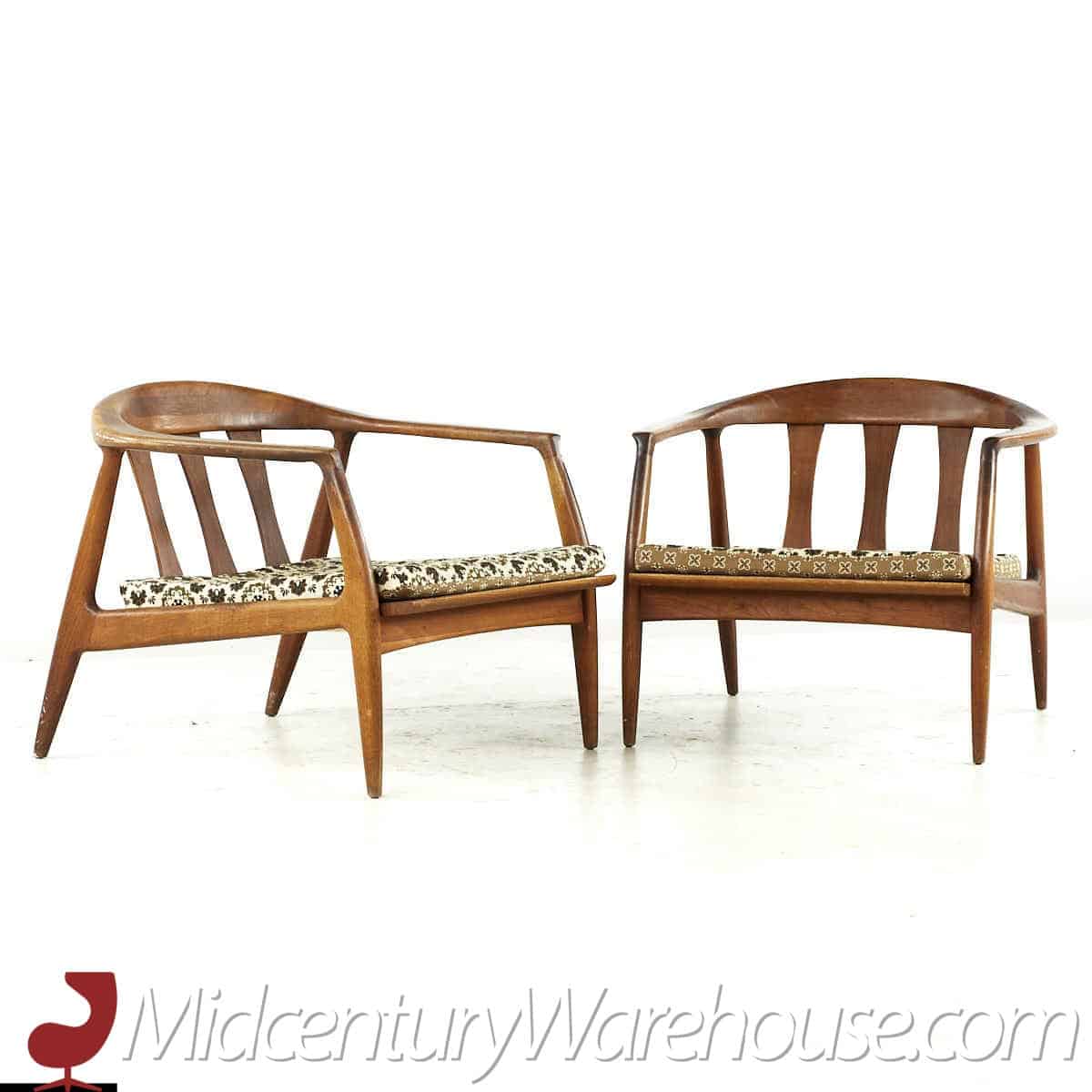 Milo Baughman for Thayer Coggin Mid Century Walnut Lounge Chairs - Pair