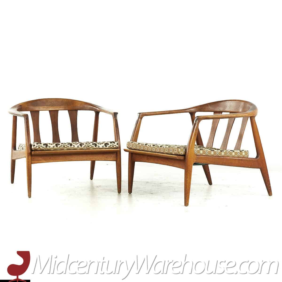 Milo Baughman for Thayer Coggin Mid Century Walnut Lounge Chairs - Pair