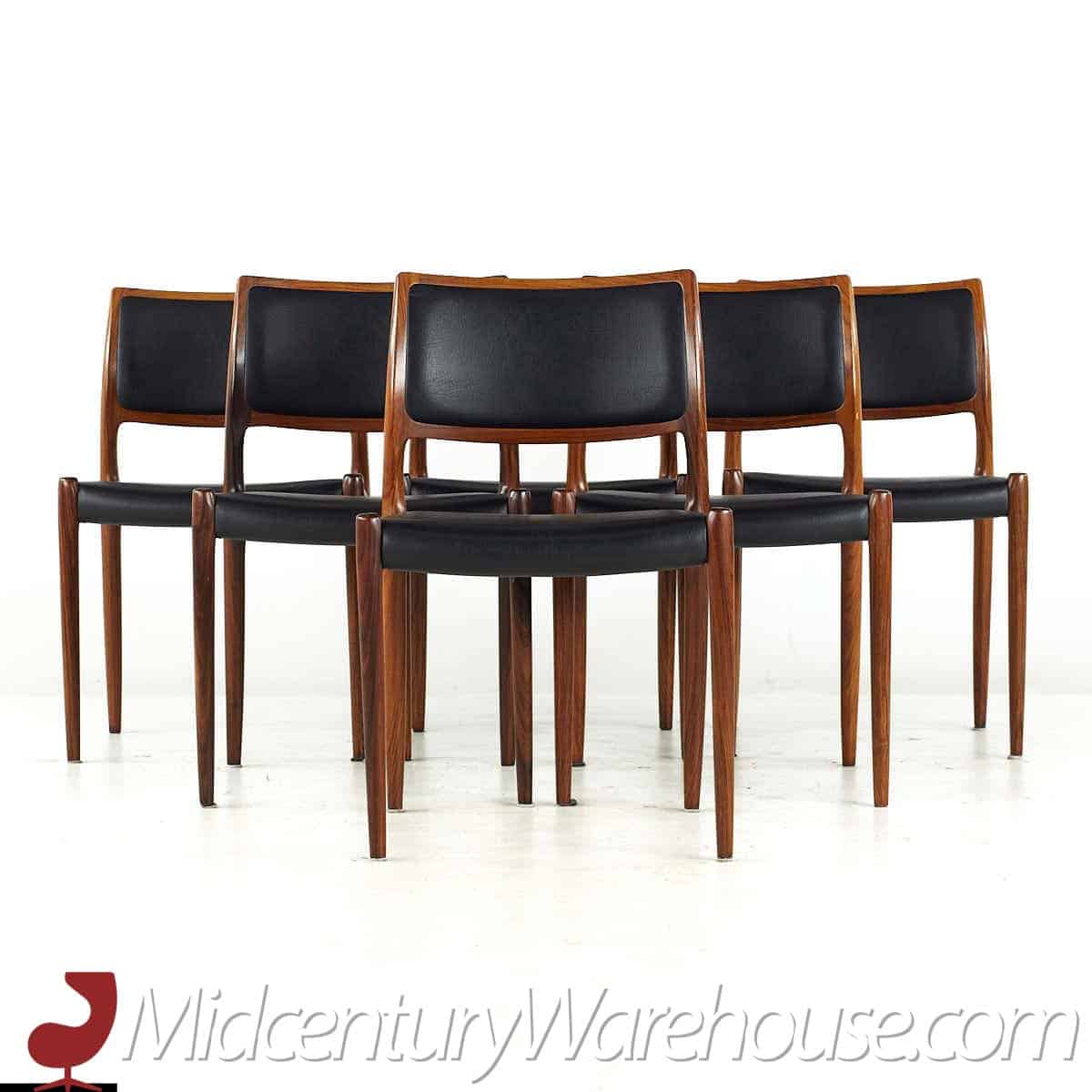 niels moller model 80 mid century rosewood dining chairs – set of 6