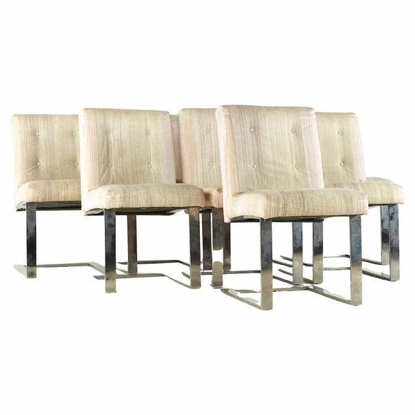 paul evans for directional mid century chrome cantilever dining chairs - set of 8